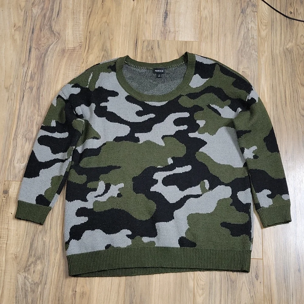 Torrid Camo Jacquard Crew Neck Sweater